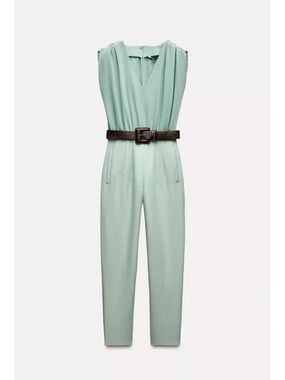 NWOT Zara Sleeveless Sage Green BELTED Jumpsuit
